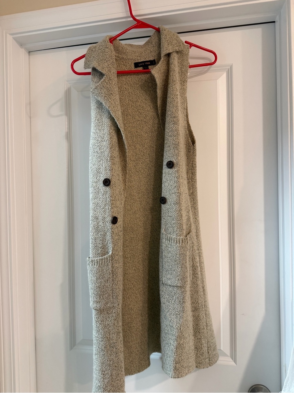 Love Tree Sleeveless Long Buttoned Cardigan Vest - Tan